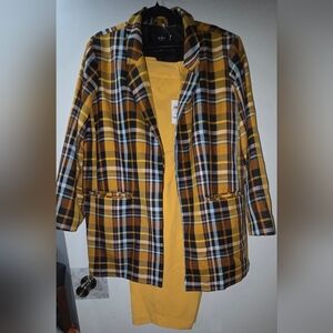 Plaid Long Blazer in Yellow and Black